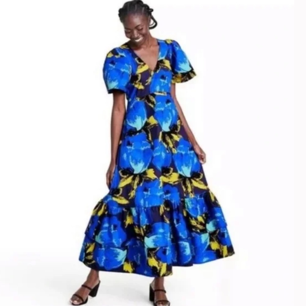 Christopher John Rogers Dress Blue Puff Sleeve